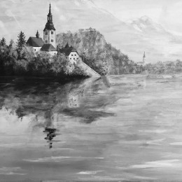 “Lake Bled” by Jacob Dockery. Dockery figured out “he loved to create with his hands” at a young age, when his mommom sat him down at a canvas and let him paint.